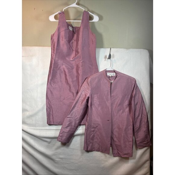 Vintage Rona Rowan Pink Silk Dress & Jacket Size 10 - Picture 2 of 16